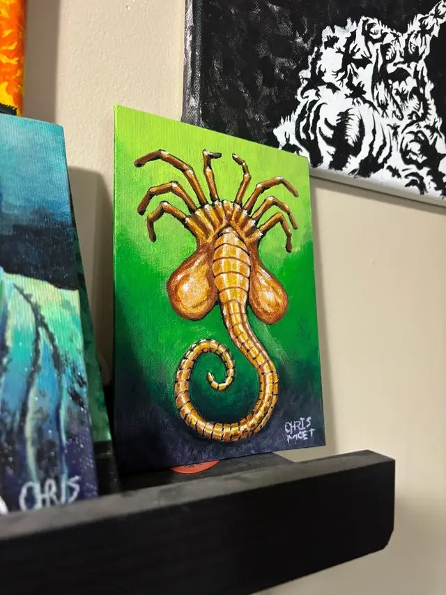 New artwork, “Careful, They’re a Hugger”. 5x7 acrylic on canvas board. Available on my E҉T҉S҉Y҉.  #darkart #horrorart #artwork #painting