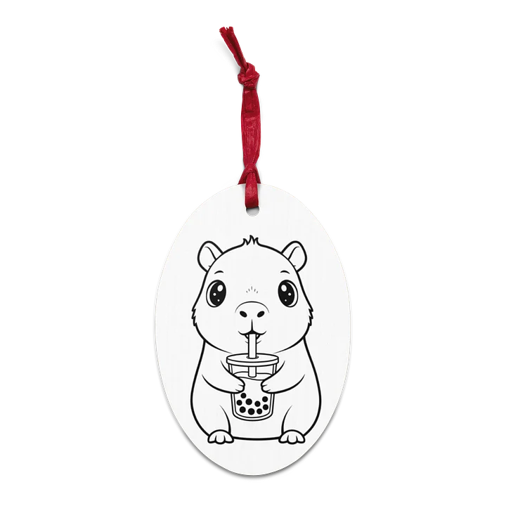 Capybara Drinking Bubble Tea Wood Ornament Kawaii Design Minimalist Boba Décor Gift for Animal Lovers product image (1)