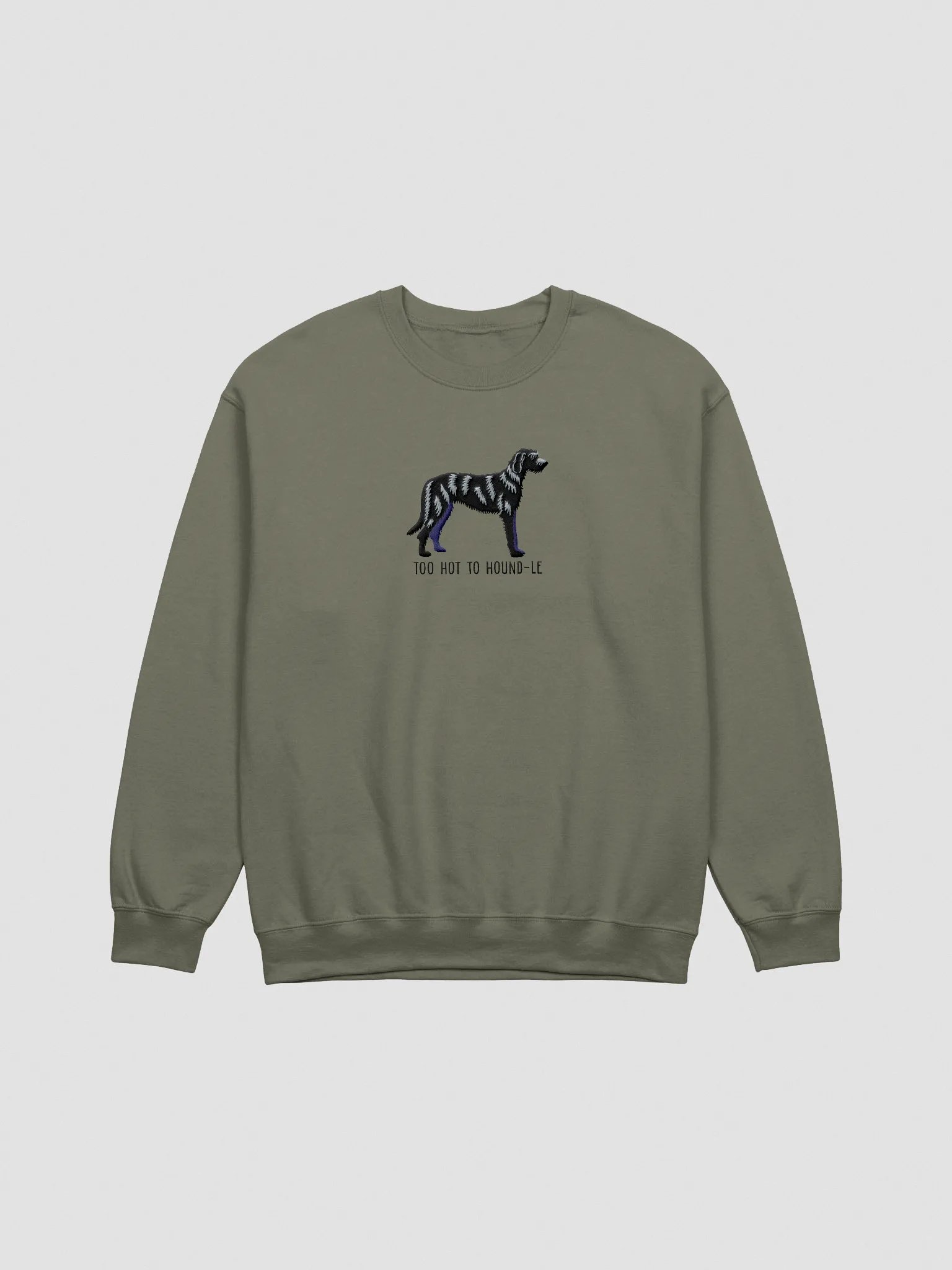 Too Hot to Hound-le Sweatshirt (Embroidered) of an Irish Wolfhound(Black) product image (3)