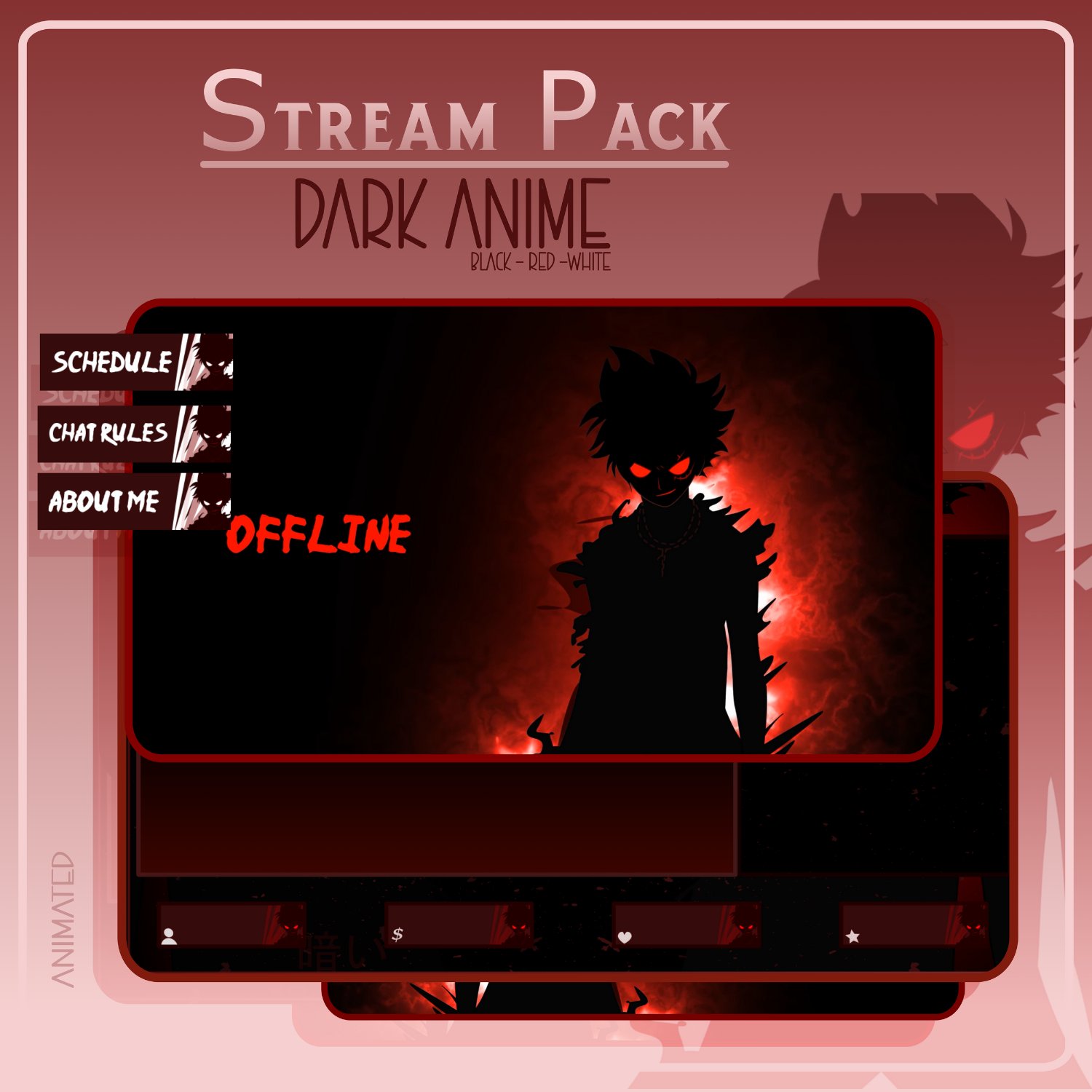 Stream Line Anim DARK ANIME Stream Overlay Pack, Anime Overlay pack, Anime Twitch ...