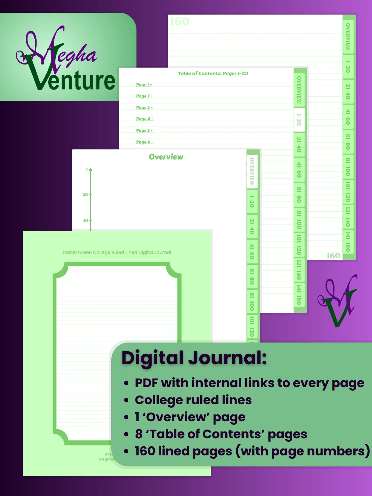Pastel Green College Ruled Lined Digital Journal product image (1)