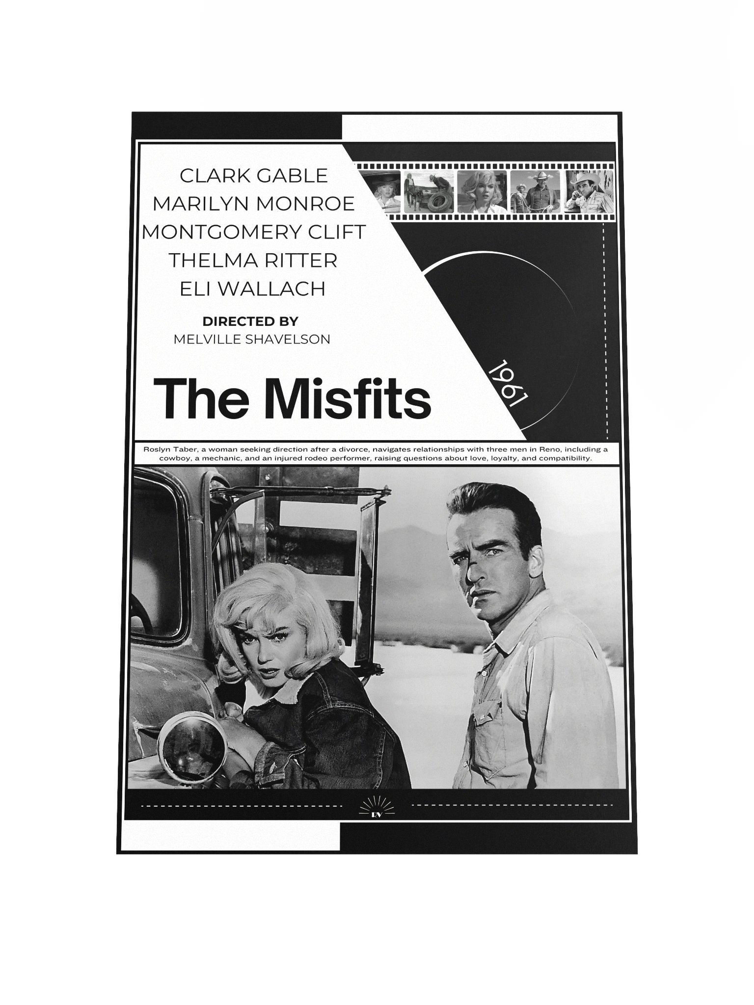 The Misfits with Marilyn Monroe, Clark Gable and Montgomery Clift 1961 | Movie Poster | 12x18 Wall Art product image (1)