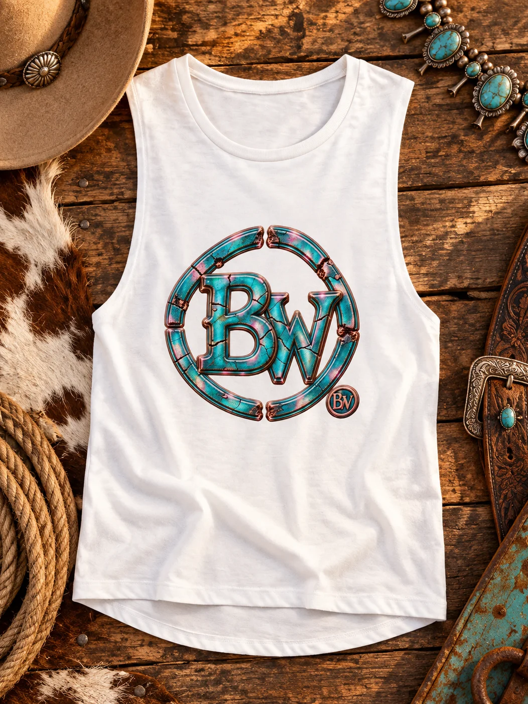 Women's Western Muscle Tank — Turquoise BW Emblem | Broken Women!™ product image (1)