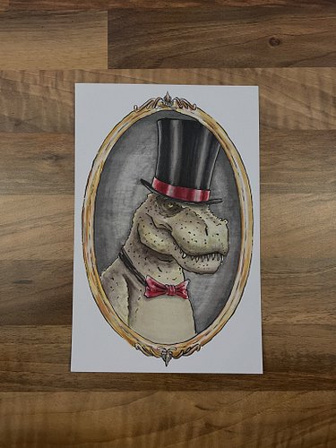 Charity commission for @bubblefightclub 

Prompt: Dapper T-Rex in a bow tie and top hat
Medium: Alcohol markers and fine liners