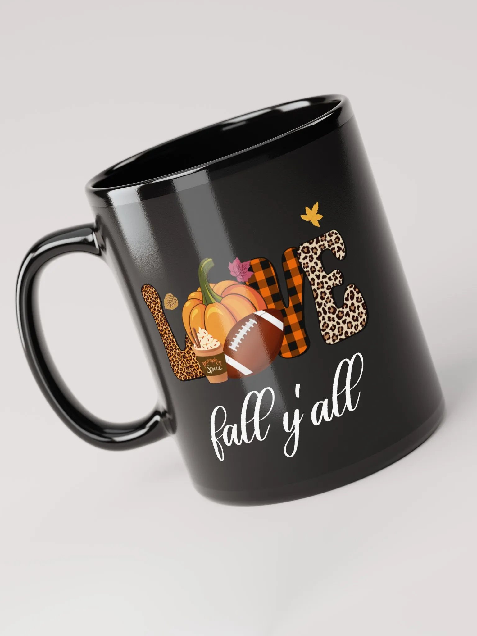 Love Fall Y'all Football Pumpkin Spice Black Mug product image (4)