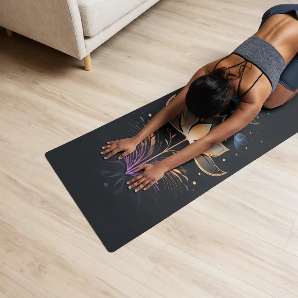 Black Premium Yoga Mat Featuring Lotus Motif product image (5)