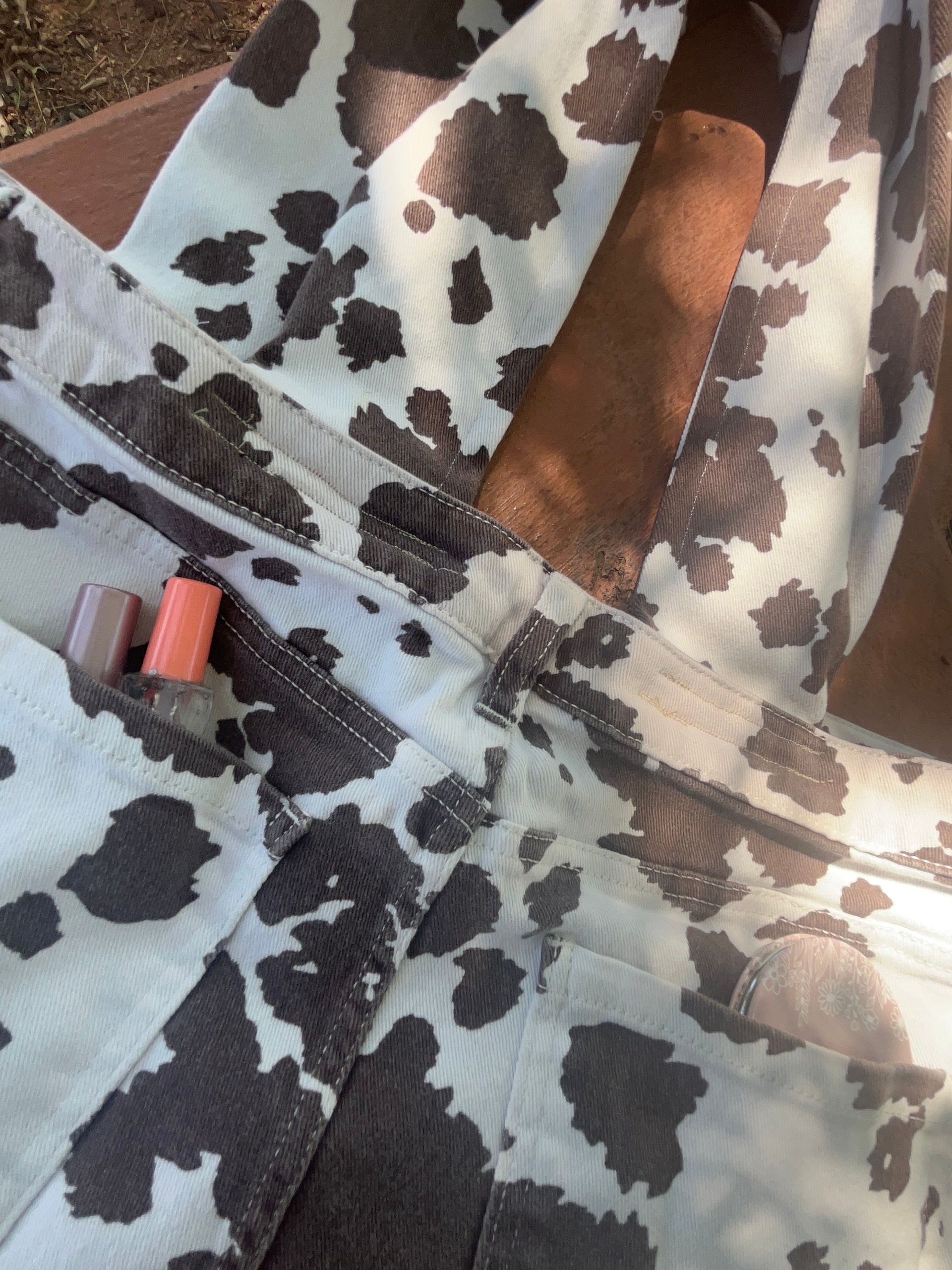 Handmade Cow Print Denim Tote – Upcycled Jeans Bag product image (3)