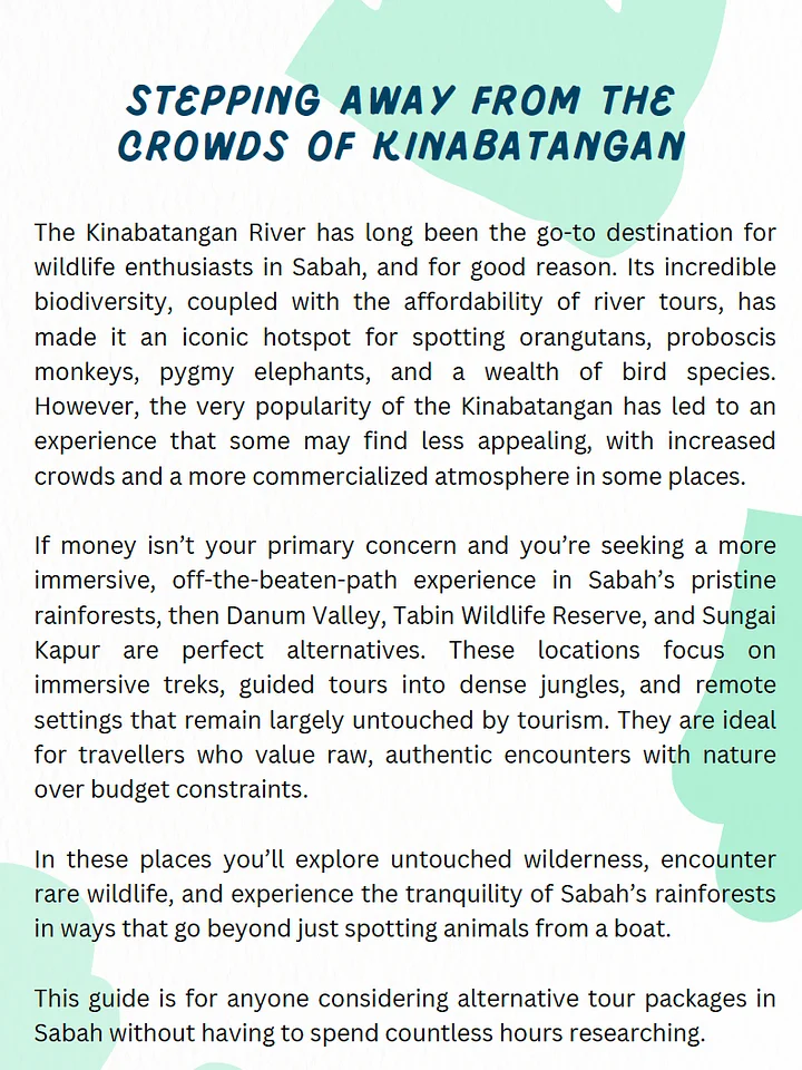 A Guide to Discovering Wildlife Beyond the Boats of Kinabatangan: Danum Valley, Tabin Wildlife Reserve, and Sungai Kapur product image (2)