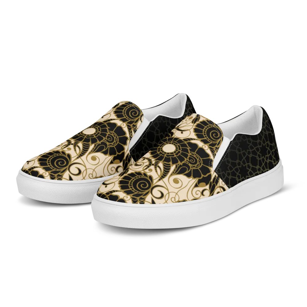 Black And Gold Patterned Slip On Womens Shoes product image (3)