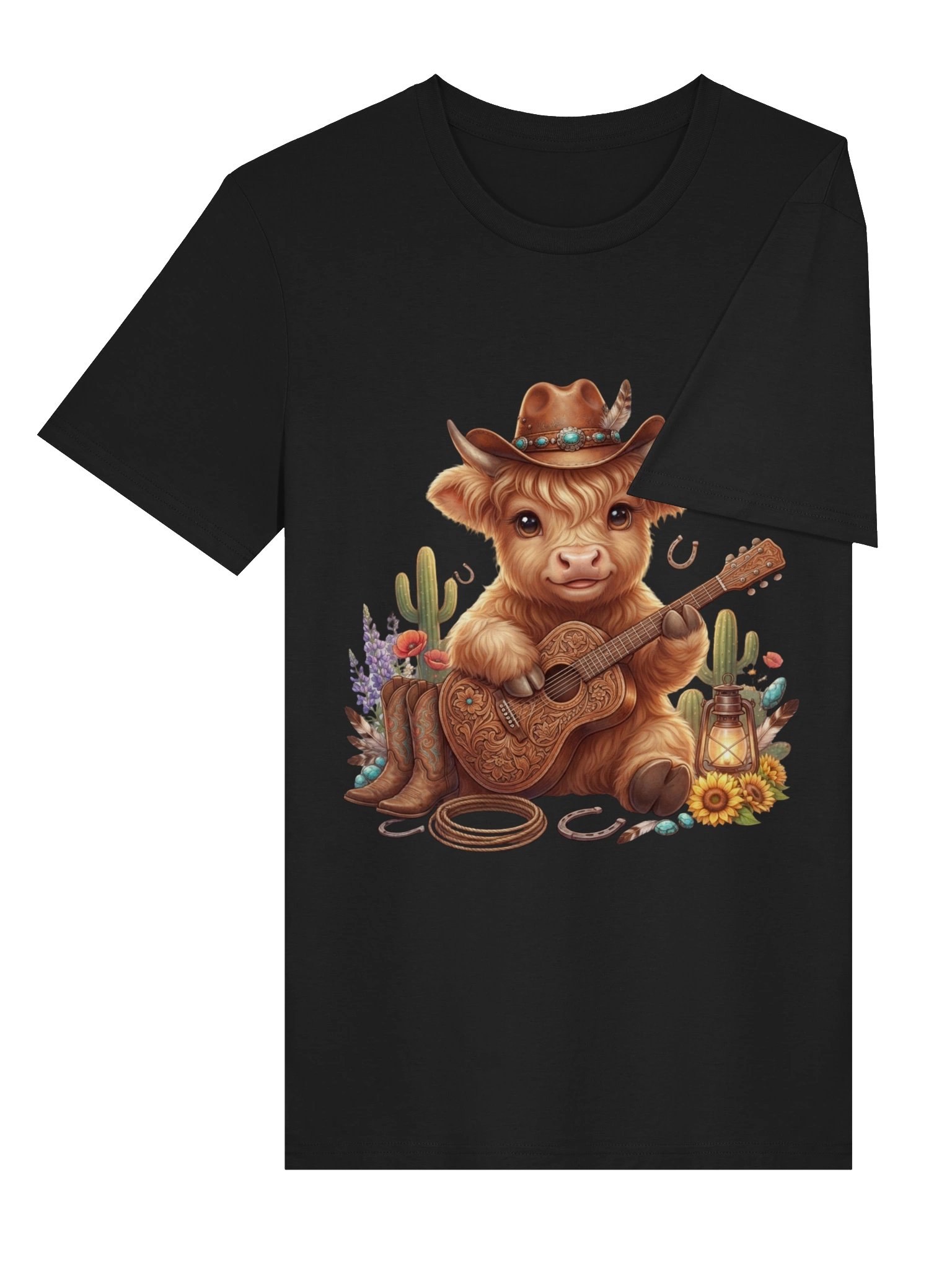 Cute Highland Cow Cowboy Guitar T-Shirt product image (21)