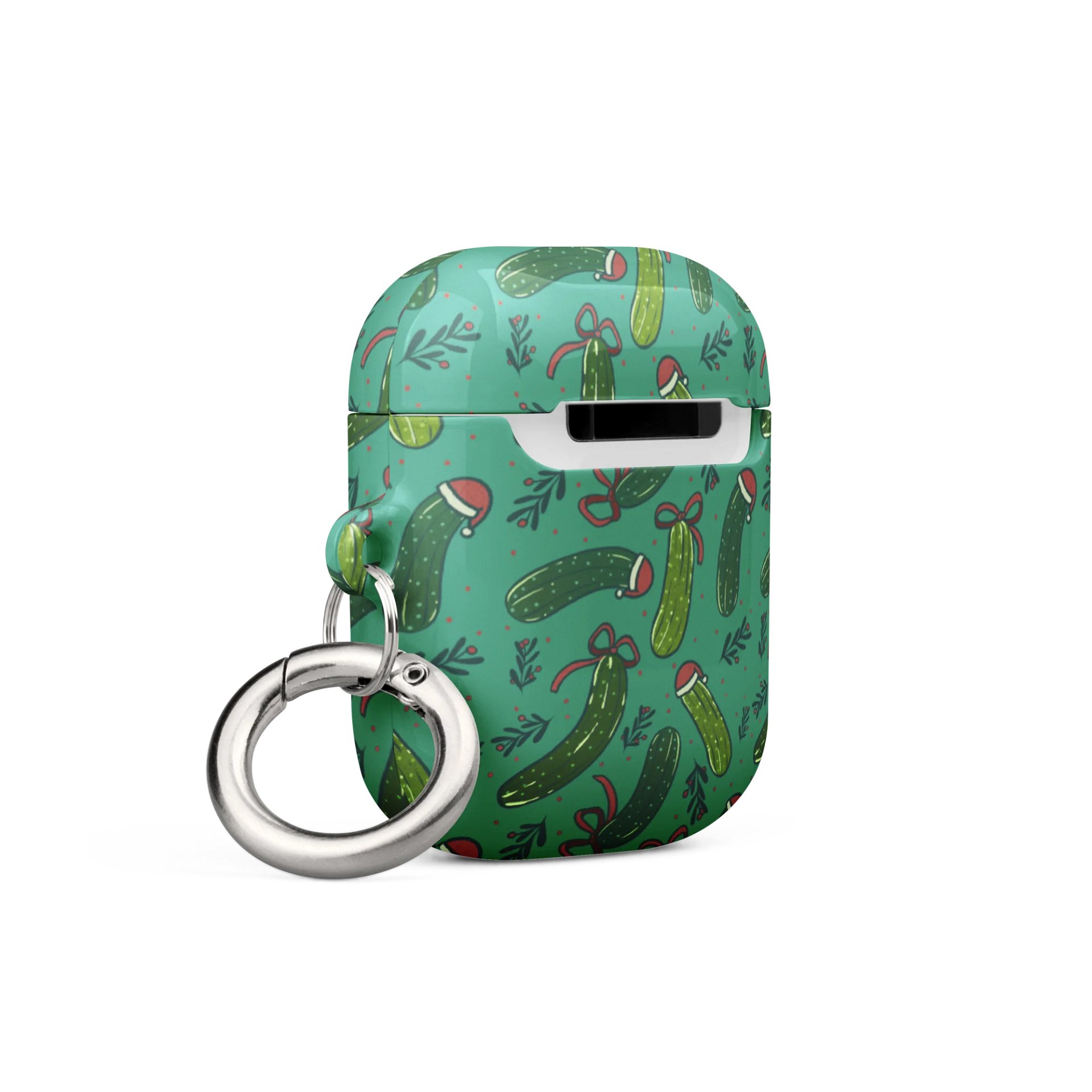 Christmas Pickles Pattern Airpods Case, Dark Green product image (16)