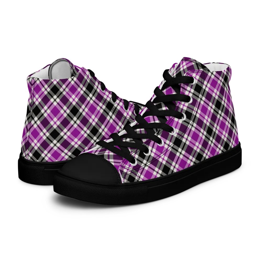 Purple, Black, & White Plaid Men's High Top Shoes product image (8)