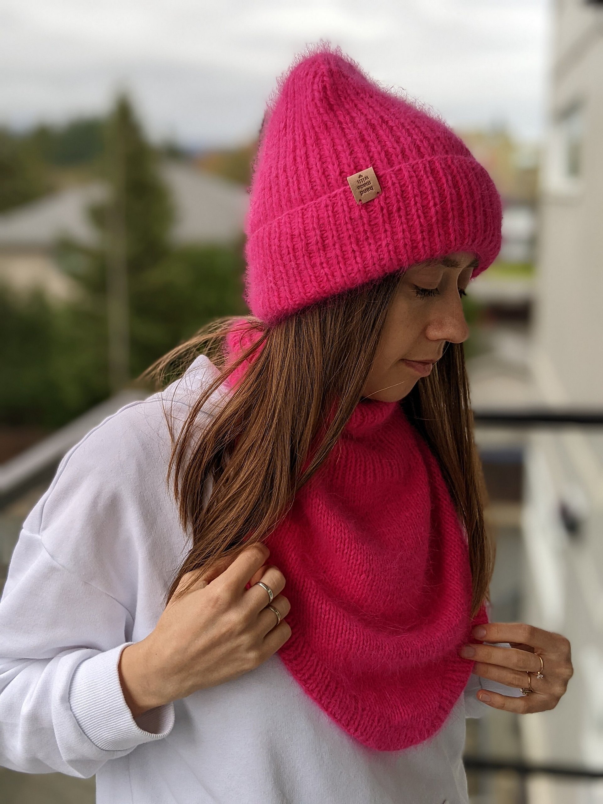 Pink Winter Bandana Cowl Knitting Pattern product image (3)