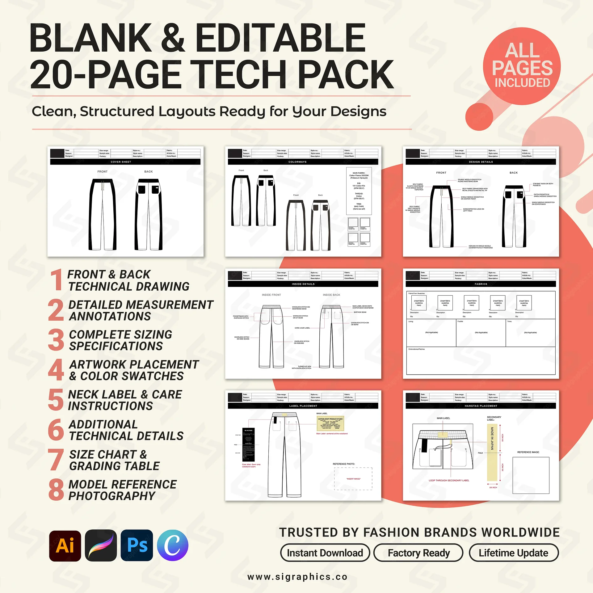 Straight-Leg Sweatpants Tech Pack Template – Editable AI File product image (3)