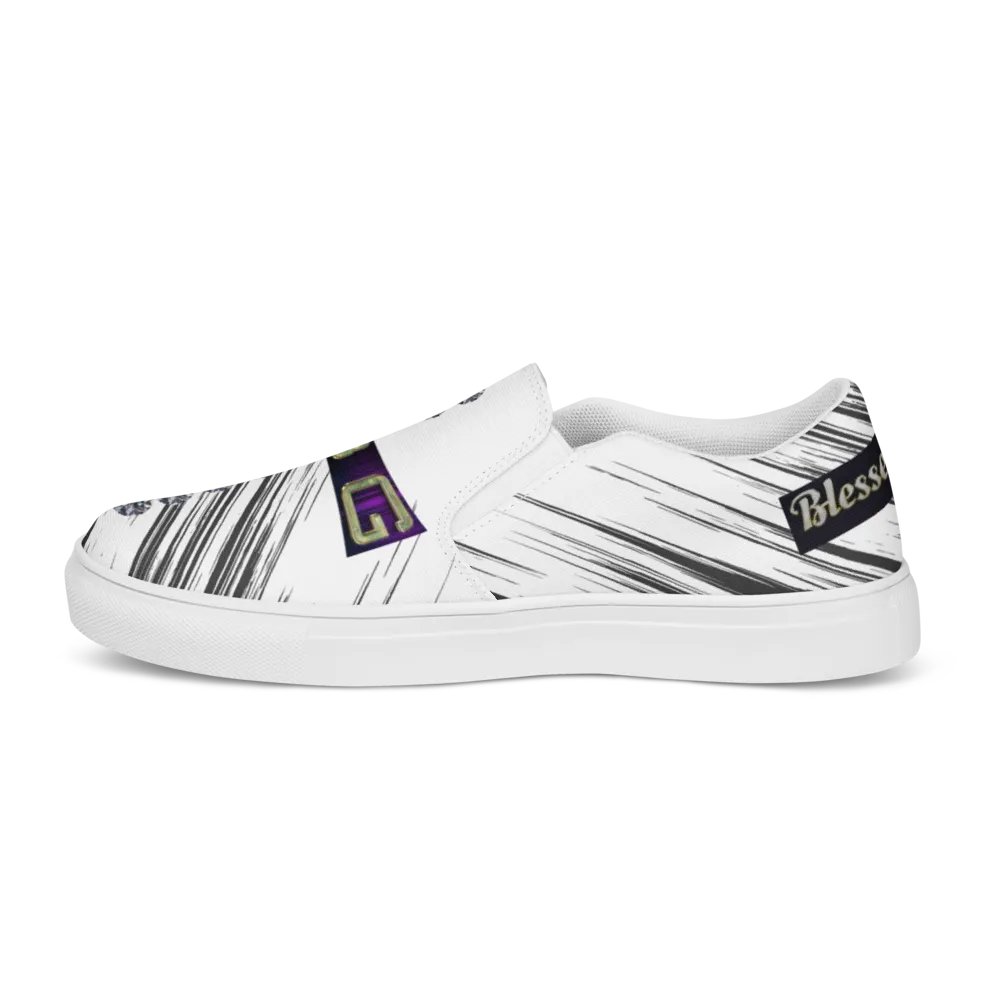 BBG White with Black Swirls Diamond Cross Women's Slip On product image (11)