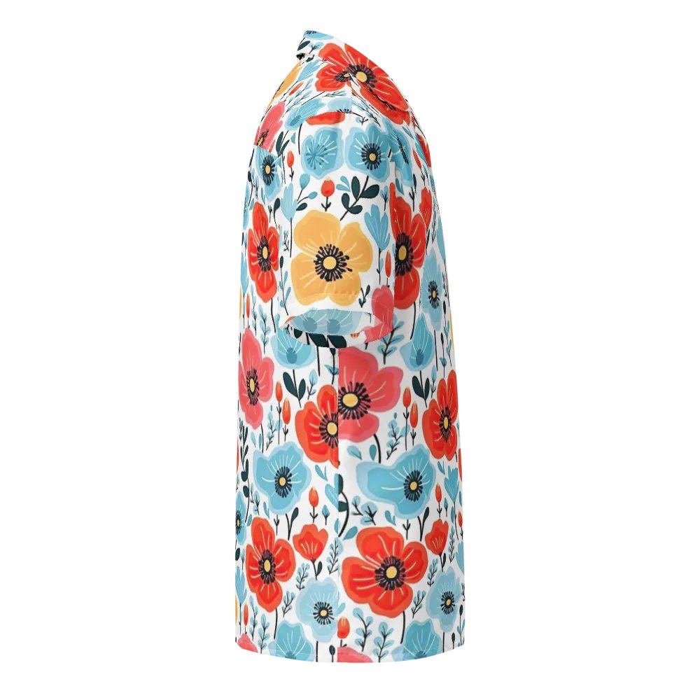 Retro Poppies Blue Red Hawaiian Shirt product image (10)
