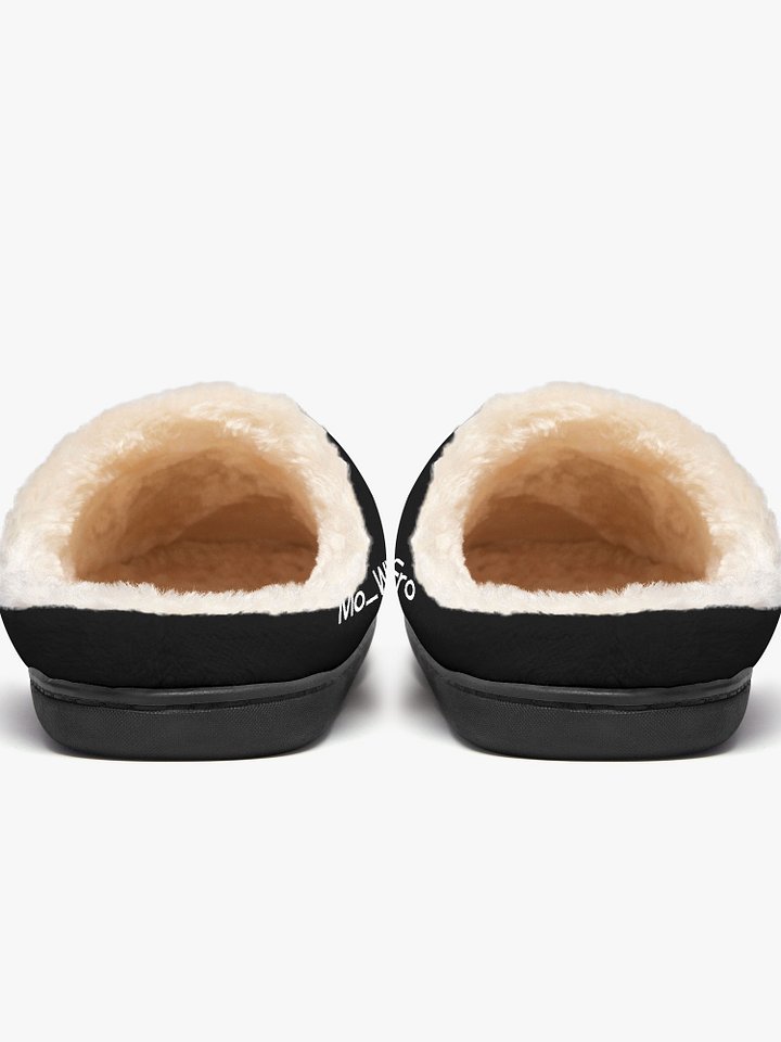 Mo_WithTheFro Black fluffy slippers, white logo product image (1)
