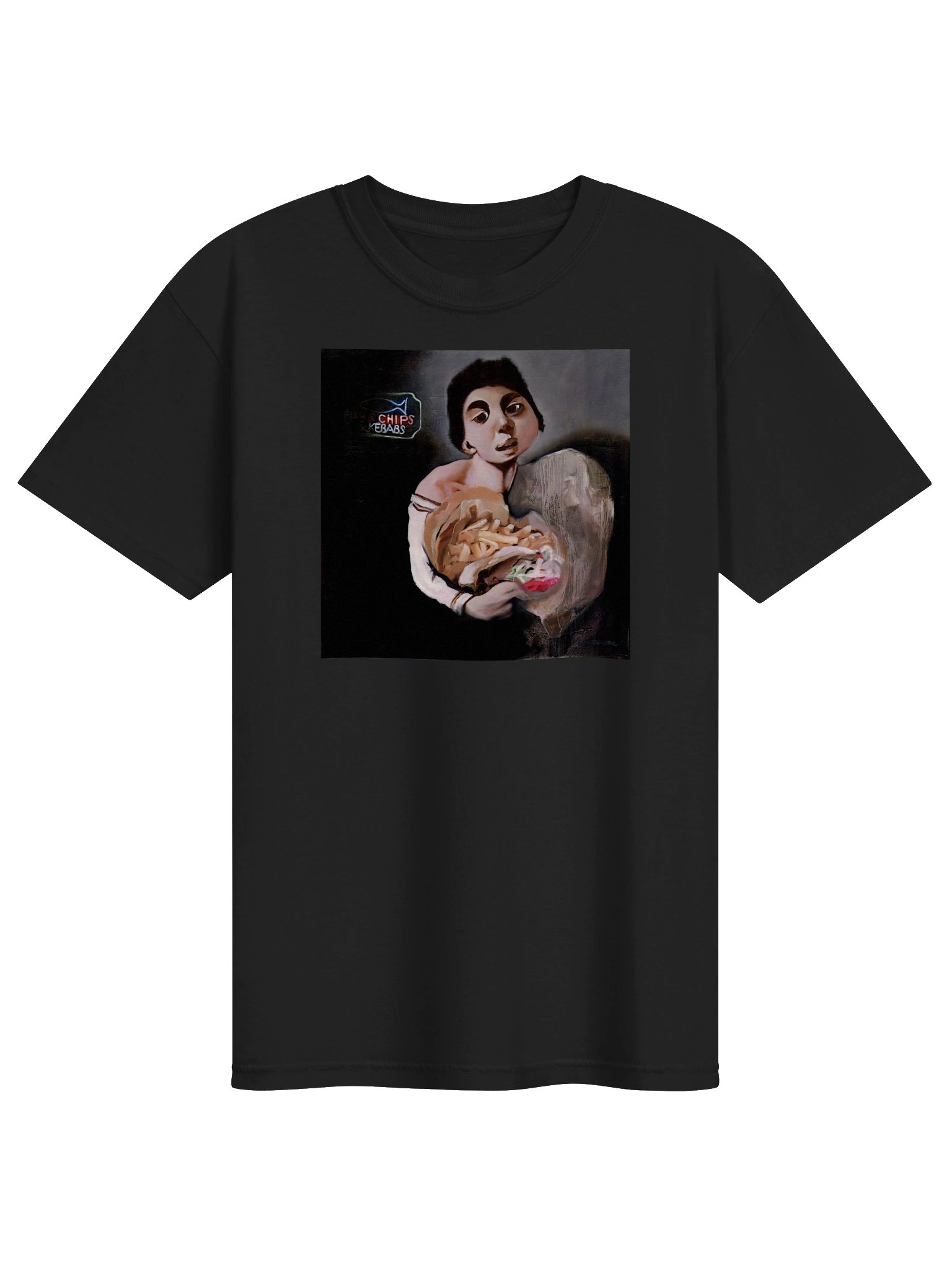 Boy With Kebab Meat And Chips // T-shirt black product image (1)