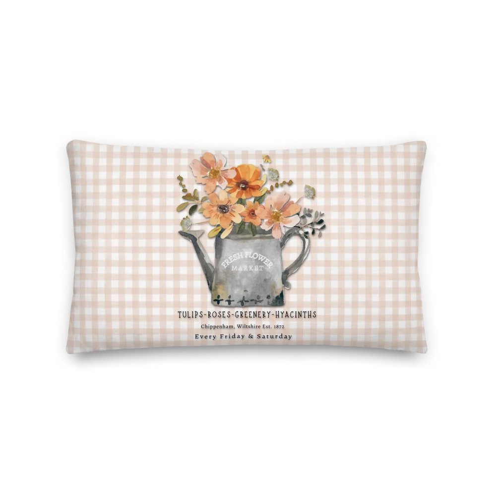 MY LITTLE COTTAGE GINGHAM THROW PILLOW WITH PEACH FLOWERS product image (3)