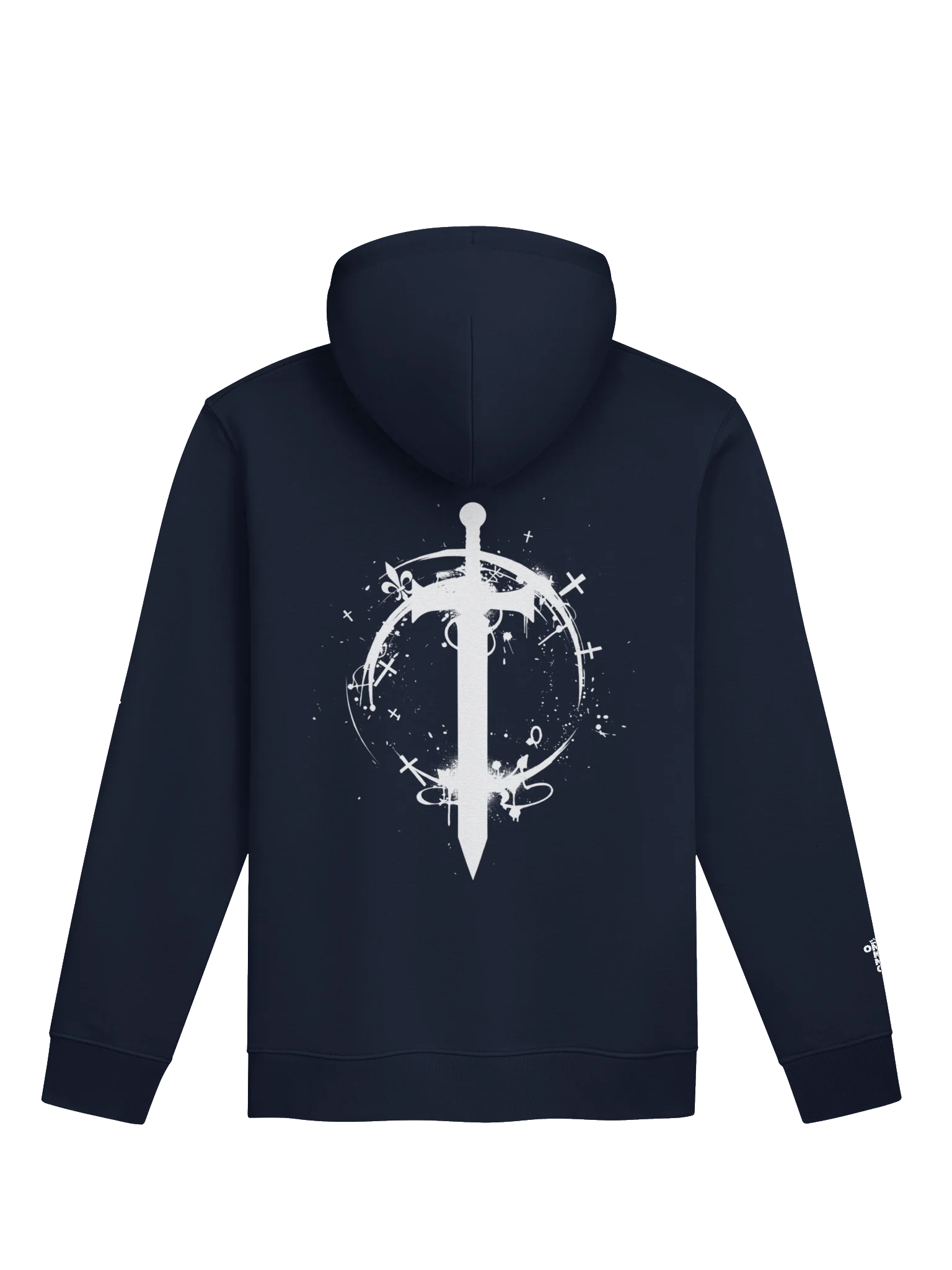 ONE KING Urban Crusader Silhouette 100% Organic Cotton Premium Street Hoodie with embroidered sleeve logo white print product image (1)