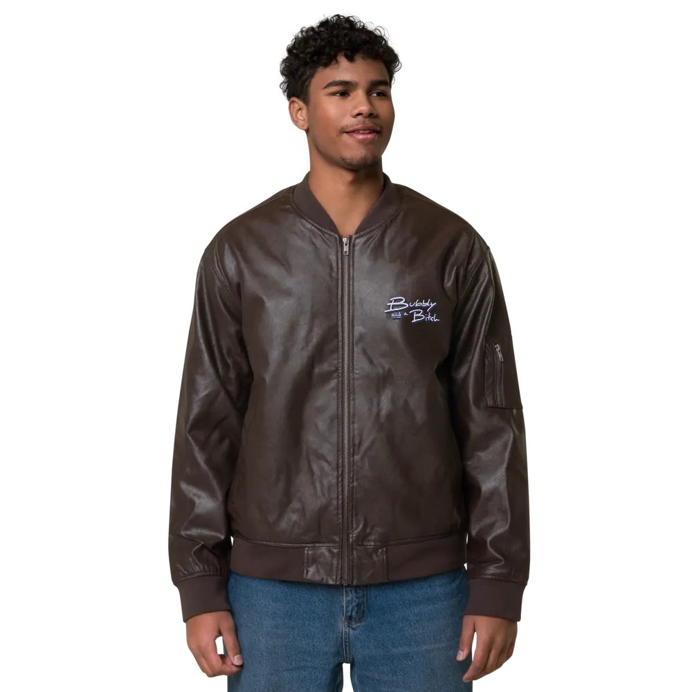 Bubbly and a B (navy shadow design) faux leather bomber jacket product image (2)