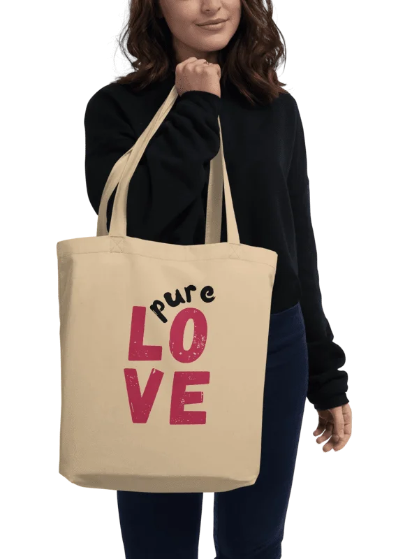 Pure LOVE dual Color Black-Magenta on organic natural Tote Bag product image (1)