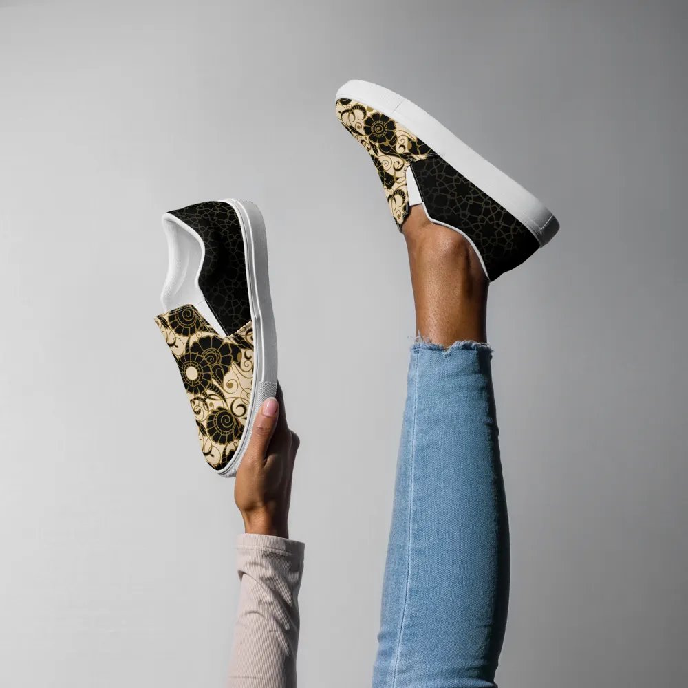 Black And Gold Patterned Slip On Womens Shoes product image (5)