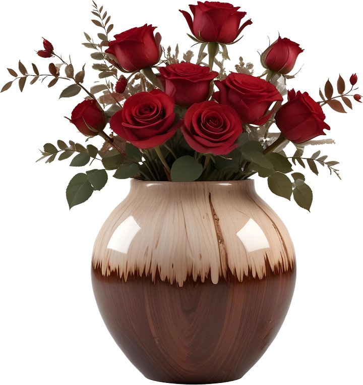 Rich Wooden Gradient Vase with Red Roses PNG product image (1)
