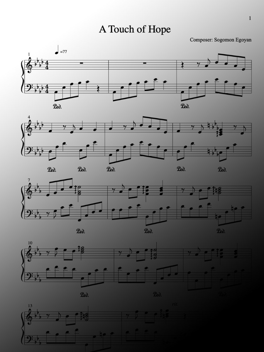 A Touch of Hope by Sogomon Egoyan - Piano Sheet Music product image (1)