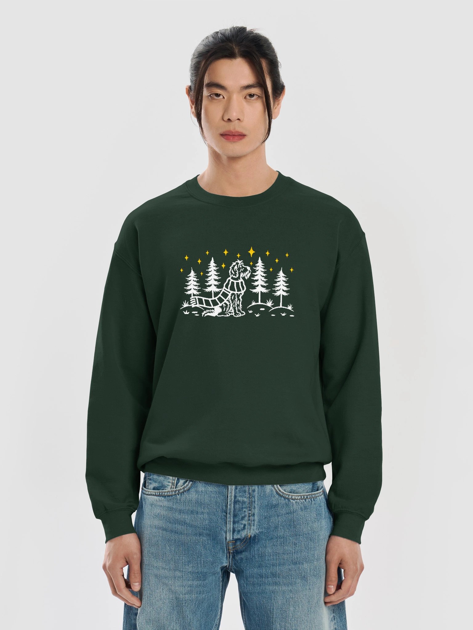 German Wirehaired Pointer Winter/Christmas Line Art Design Embroidered Sweatshirt product image (21)