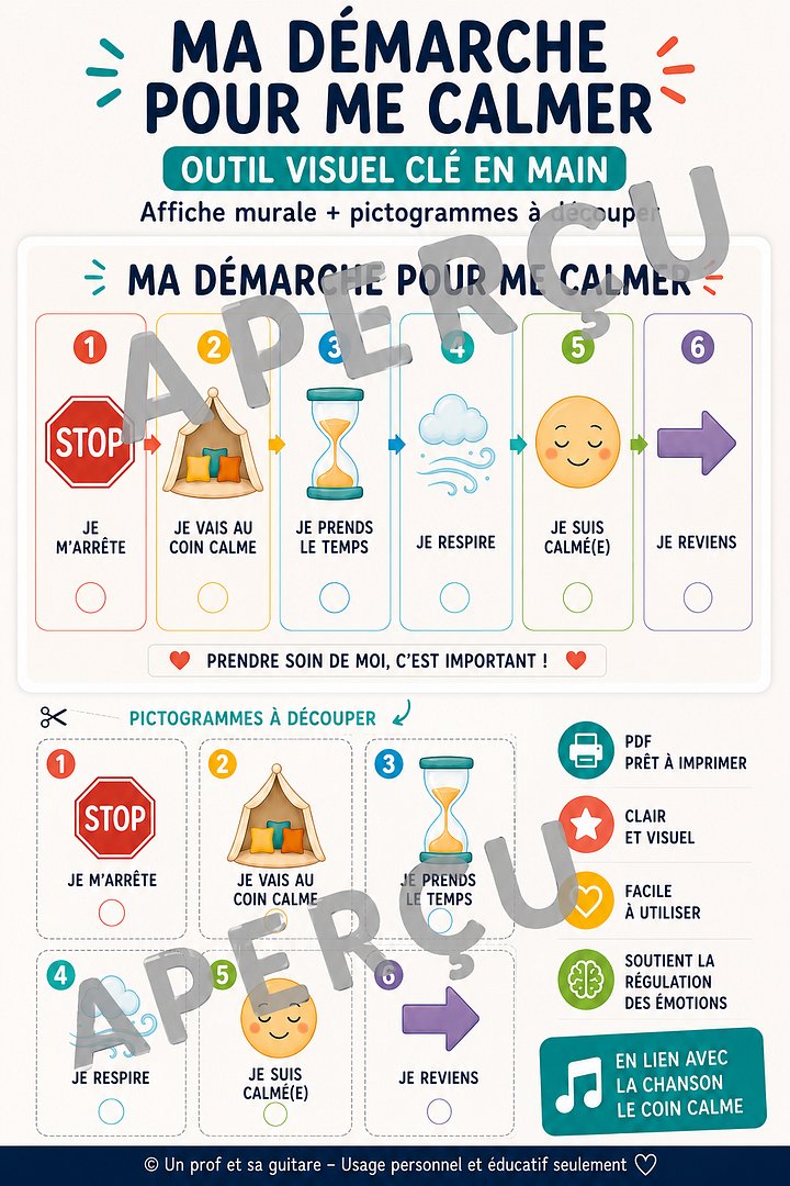 Coin calme – Affiche et pictogrammes à imprimer | Un prof et sa guitare product image (1)
