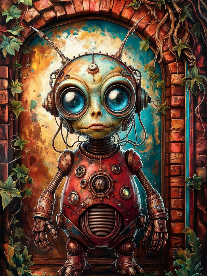 Steampunk Alien Robot Poster – Retro-Futuristic Sci-Fi Wall Art product image (1)