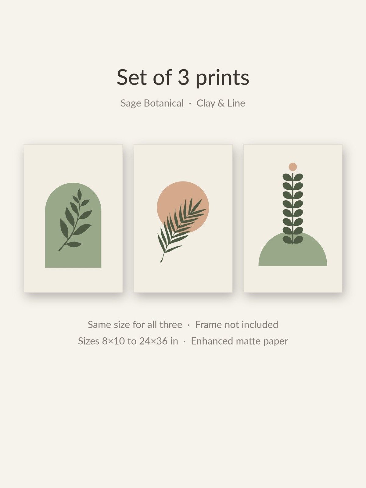 Sage Green Bathroom Wall Art Set of 3 | Botanical Boho Prints product image (2)