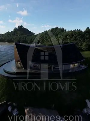 The 180 A Frame, unique family house great as a personal or commercial home ! infinity pool, 3 bedrooms and luxury interiors. #vironhomes #aframe #housedesign #floorplans #blueprints 