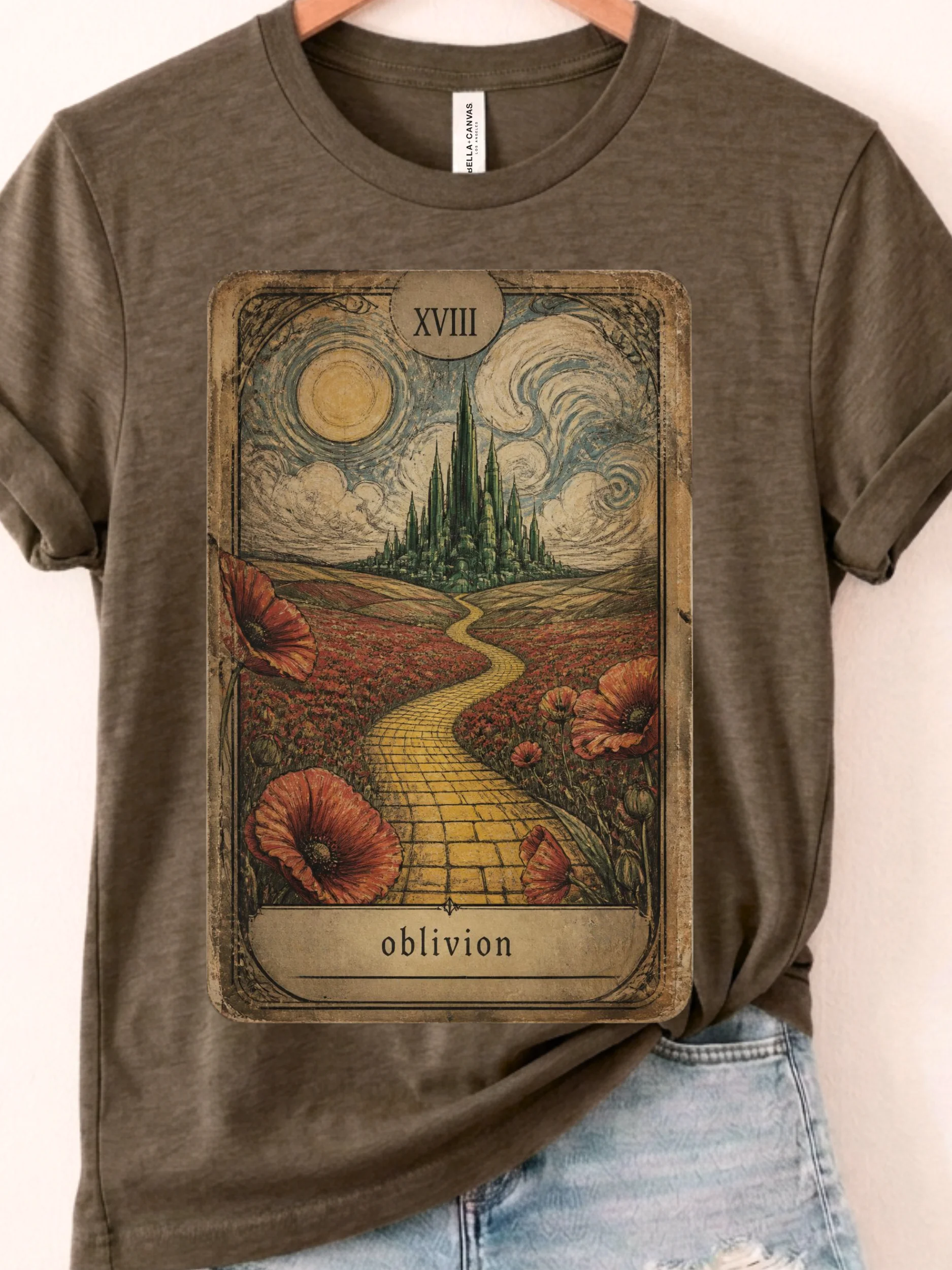 Oz Poppy Field Tarot Shirt, Dreamy Emerald City Graphic, Re-imagined Moon Card product image (1)