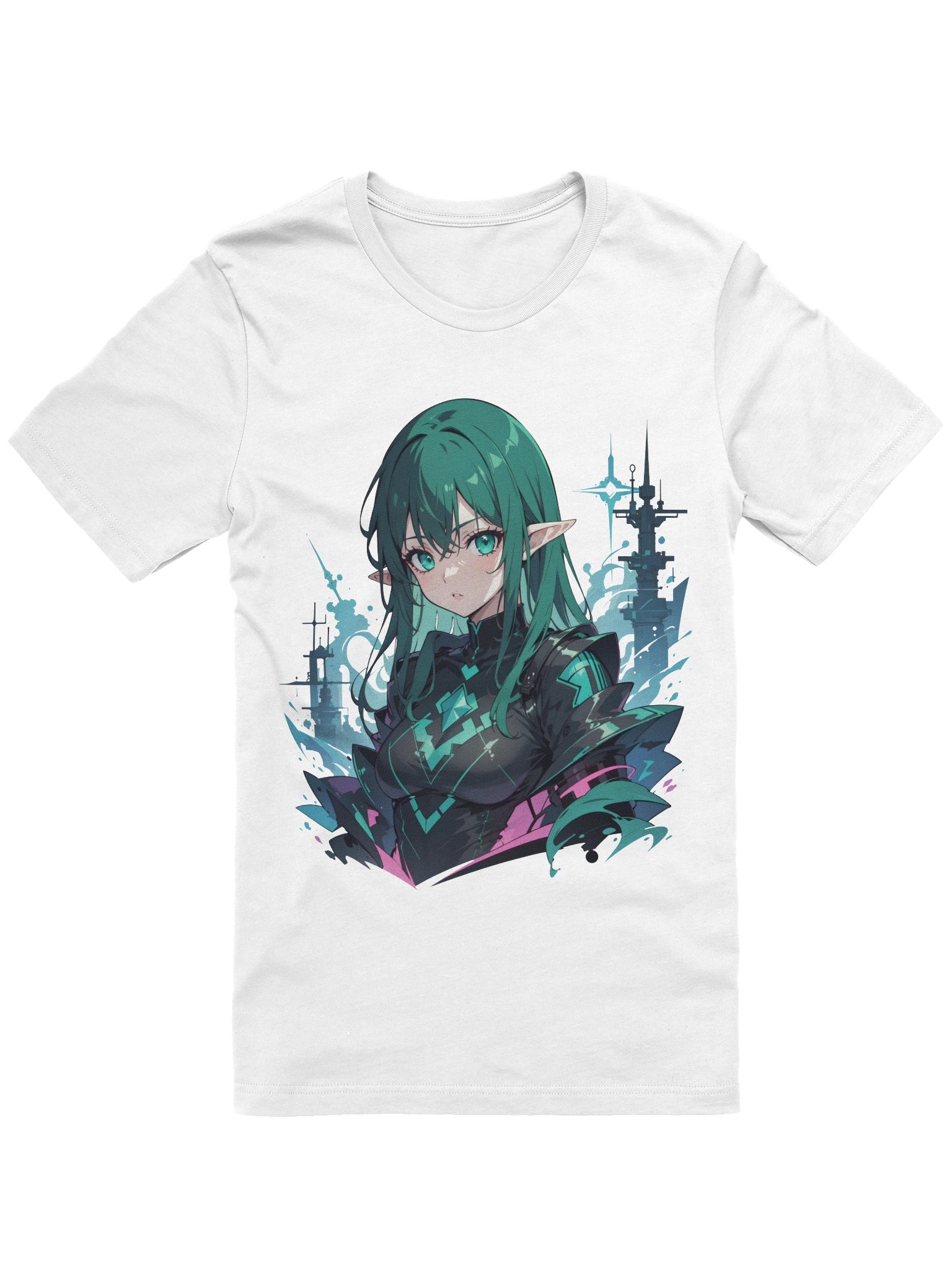 Emerald Matrix Cyberpunk Anime Tee - Techno-Sylvan Aesthetic product image (6)