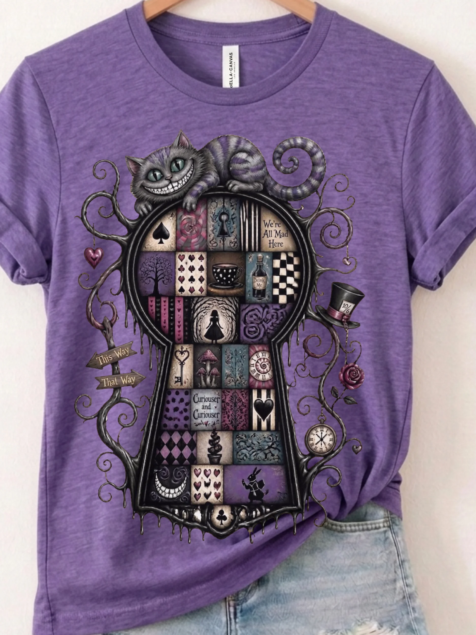 Cheshire Cat Wonderland Shirt, Dark Alice Tee, We're All Mad Here Whimsigoth Graphic product image (1)