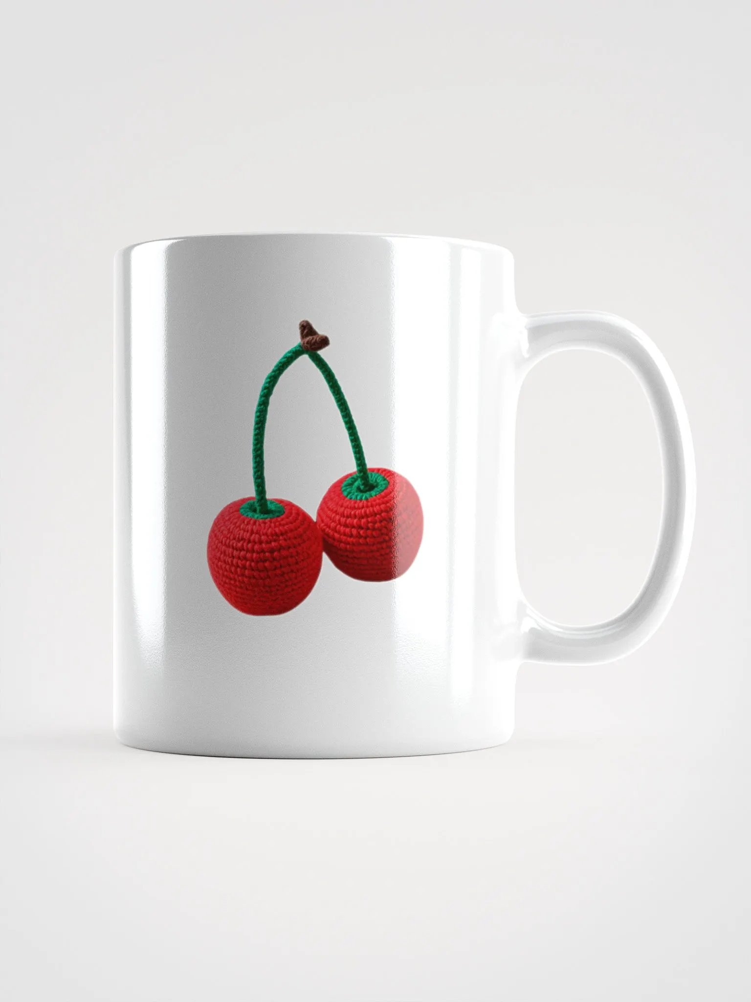 CozyAvocado White Glossy Mug Crochet Cherries #1 product image (1)