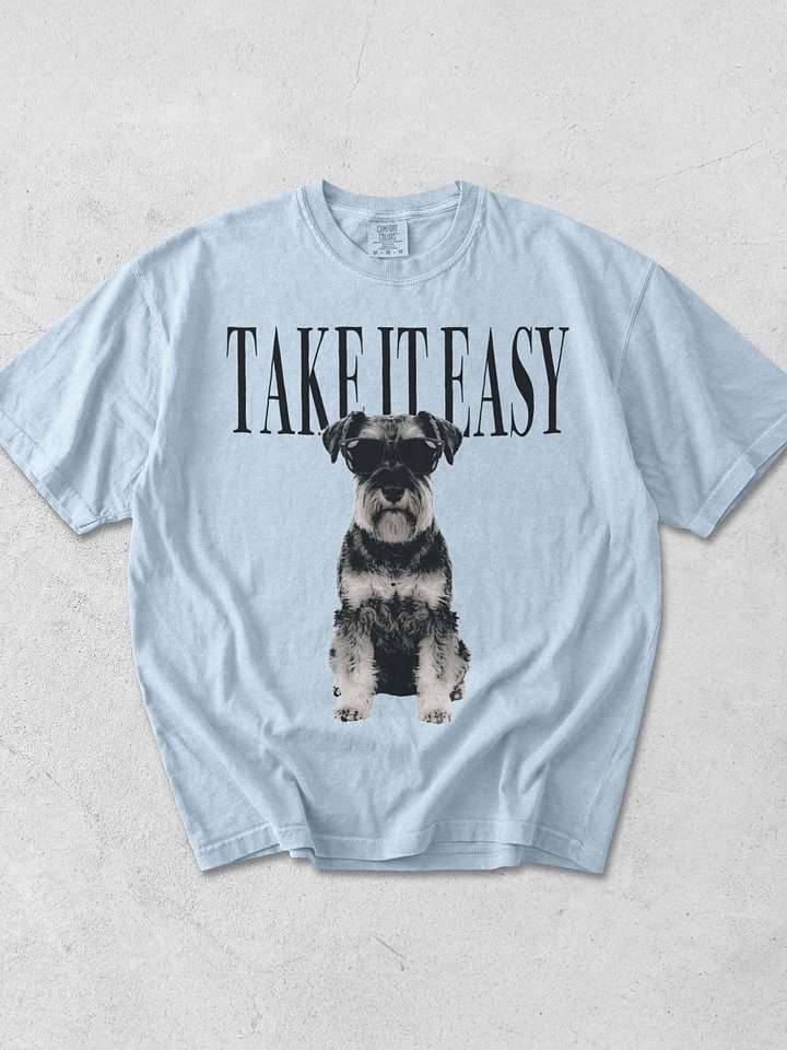 Take It Easy '90s Pop Vintage-Style T-Shirt for Miniature Schnauzer(Black & Silver) Owner product image (1)