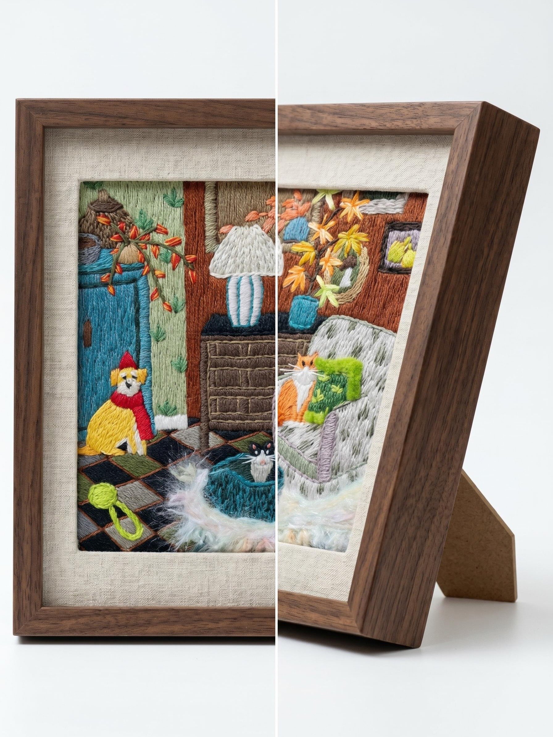 Fireside Best Friends Cat & Dog Embroidery Ready to Hang Framed Textile Masterpiece product image (5)