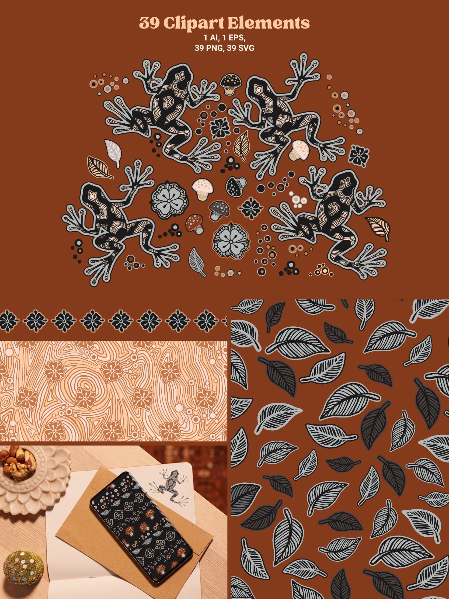 Line Art Frogs Patterns, Borders product image (4)
