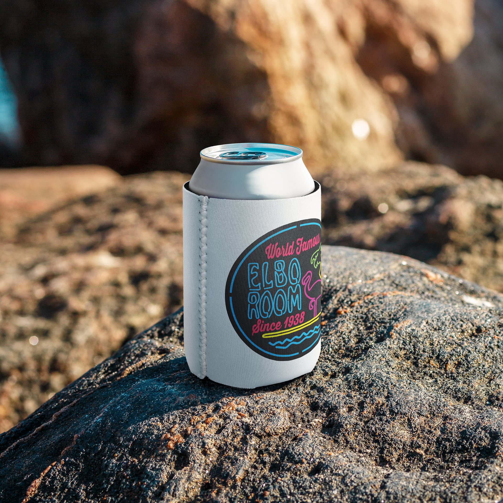 Elbo Room World Famous Neon Flamingo Can Koozie | Classic White product image (8)