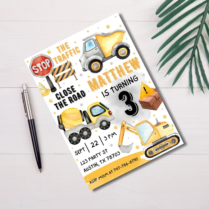 Construction Birthday Invitation Template – Canva Editable Builder Party Invite product image (2)