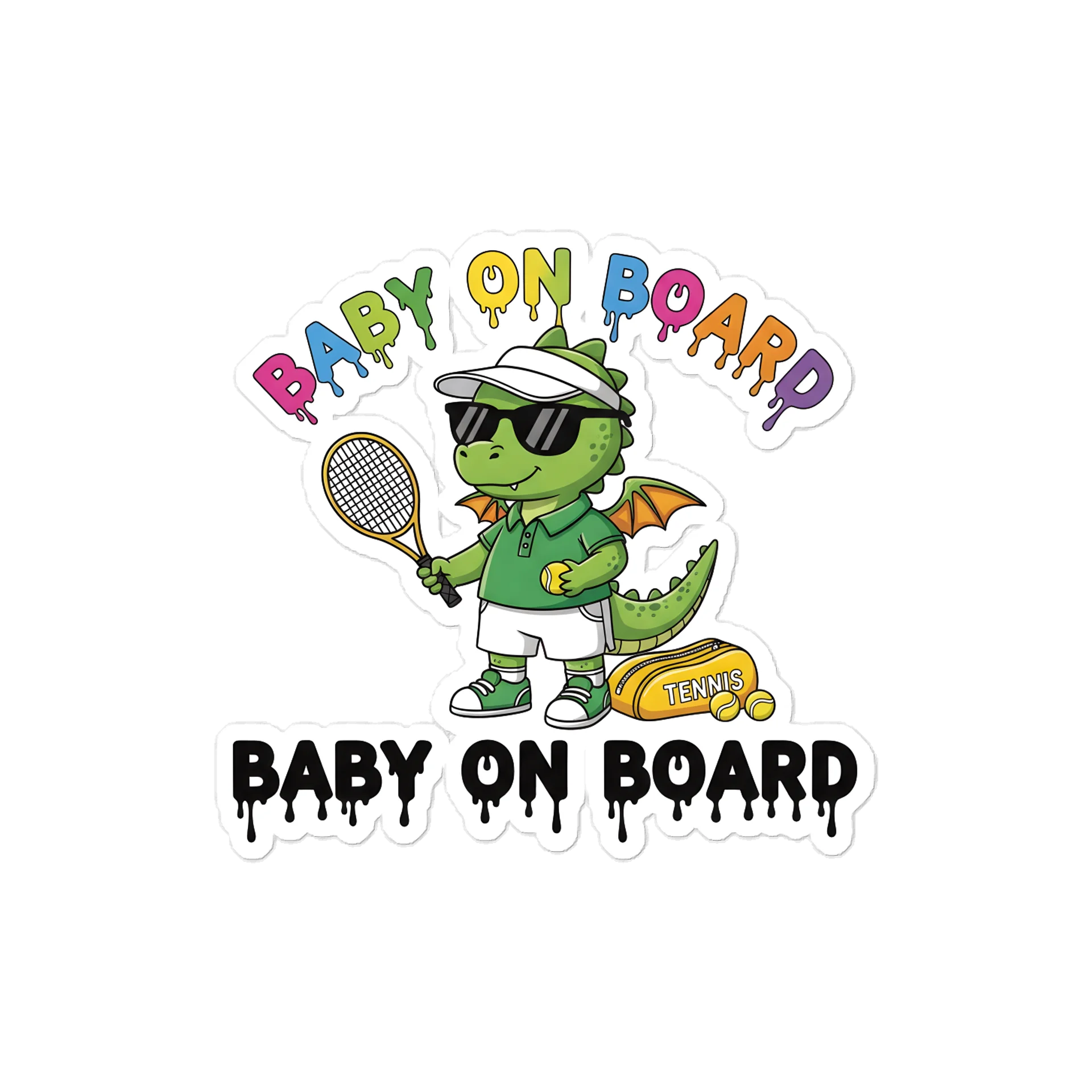Funny Dragon Tennis Baby on Board Sticker - 5x5 Weatherproof Vinyl Car Decal - Premium Dragon Tennis Court Accessory product image (1)