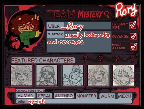 _Rory is joining Art Fight this year too! Follow her, Lovepompom, and me (Tmaggzz) if you need some members of team mystery t...