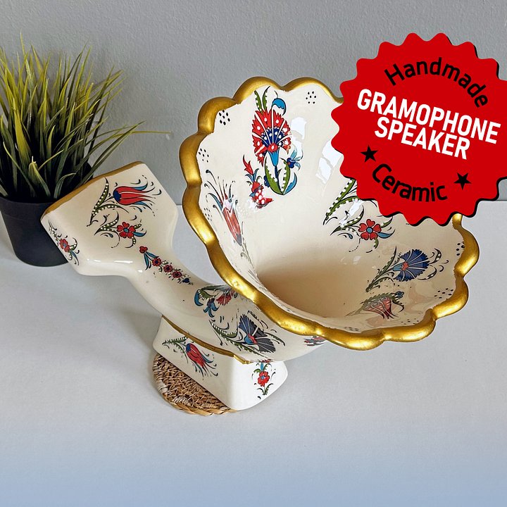 Handmade Ceramic Gramophone Speaker, Amplifier, Sound Bomb — handmade pottery product image (1)