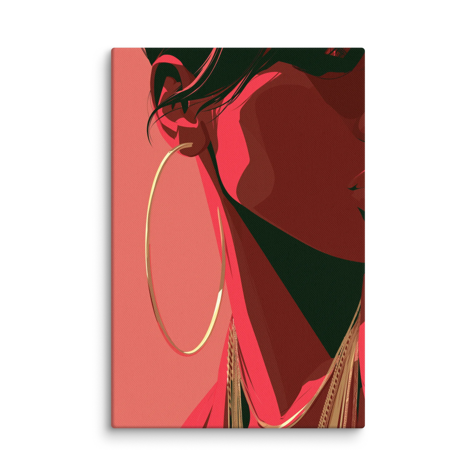 MONA No. 3 CANVAS | Black Woman Wall Art | Gold Hoop Earring Print, Crimson & Gold product image (1)