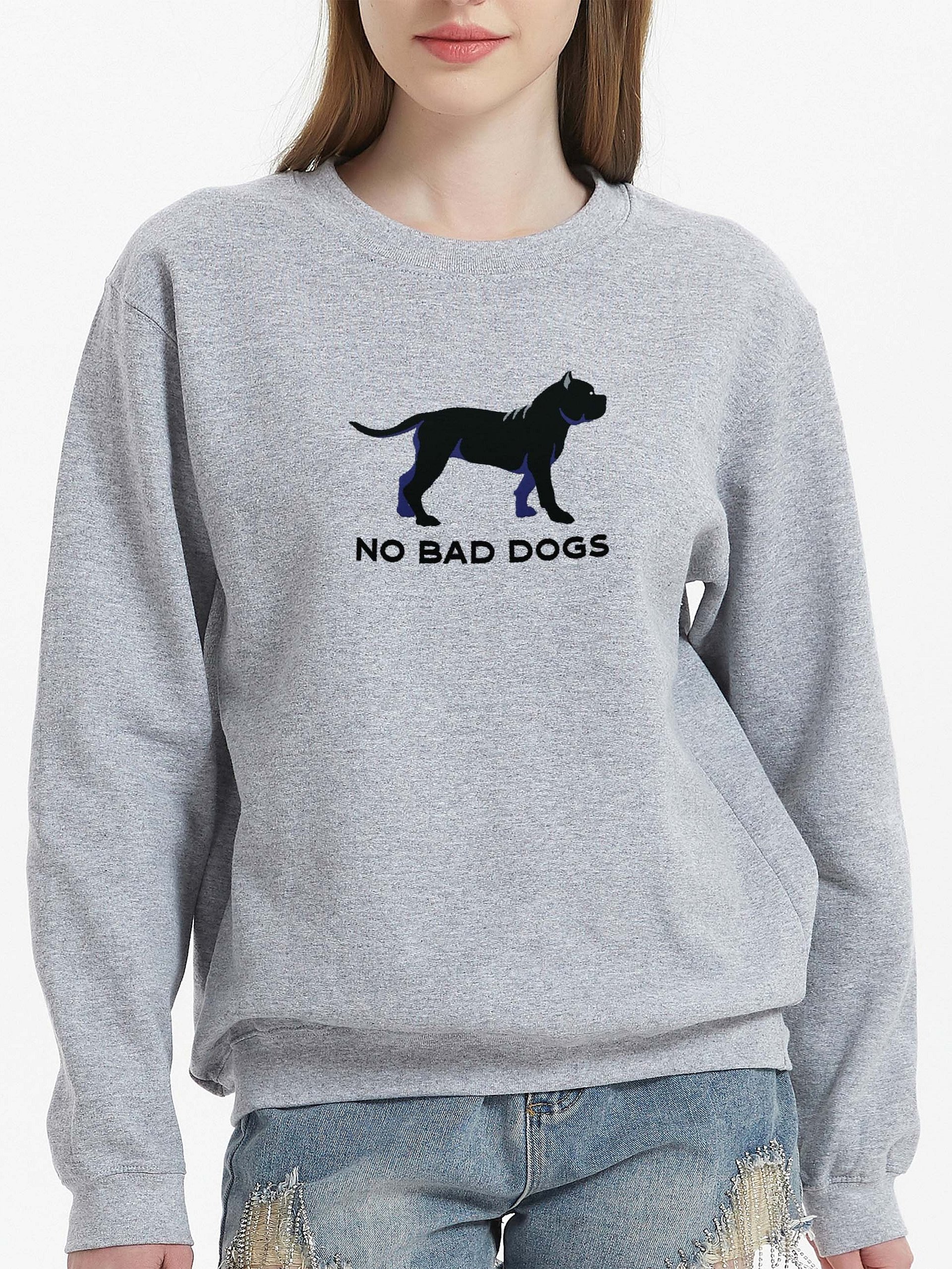 No Bad Dogs Sweatshirt (Embroidered) of an American Bully(Black) product image (2)