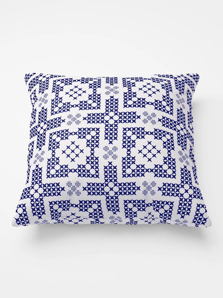 Blue & White Cross Stitch Traditional Motif Pillow product image (1)