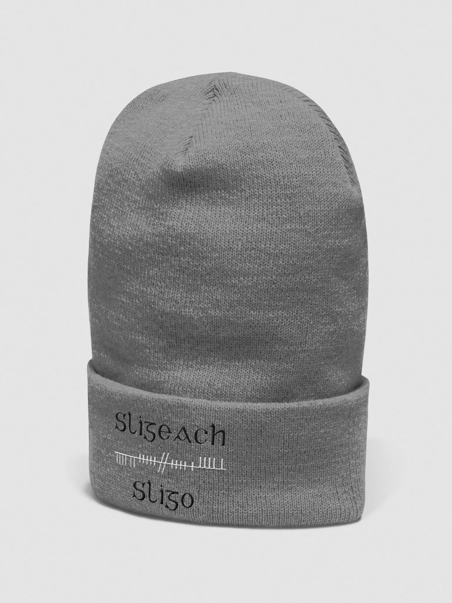 Sligo/Sligeach Orthodox style Ogham, black and white, embroidered Cuffed Beanie product image (7)